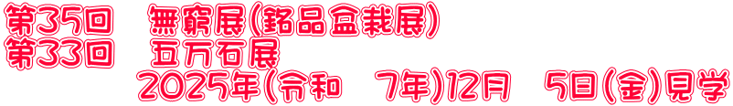 第３５回　無窮展（銘品盆栽展） 第３３回　五万石展 　　　　２０２５年（令和　７年）１２月　５日（金）見学