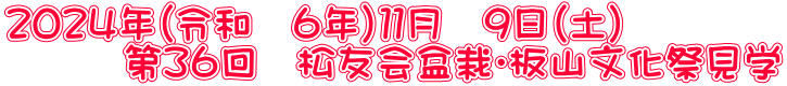 ２０２４年（令和　６年）１１月　９日（土） 　　　第３６回　松友会盆栽・板山文化祭見学